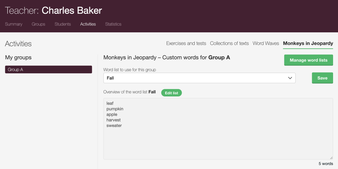 Add or edit a custom word list in _Monkeys in Jeopardy_