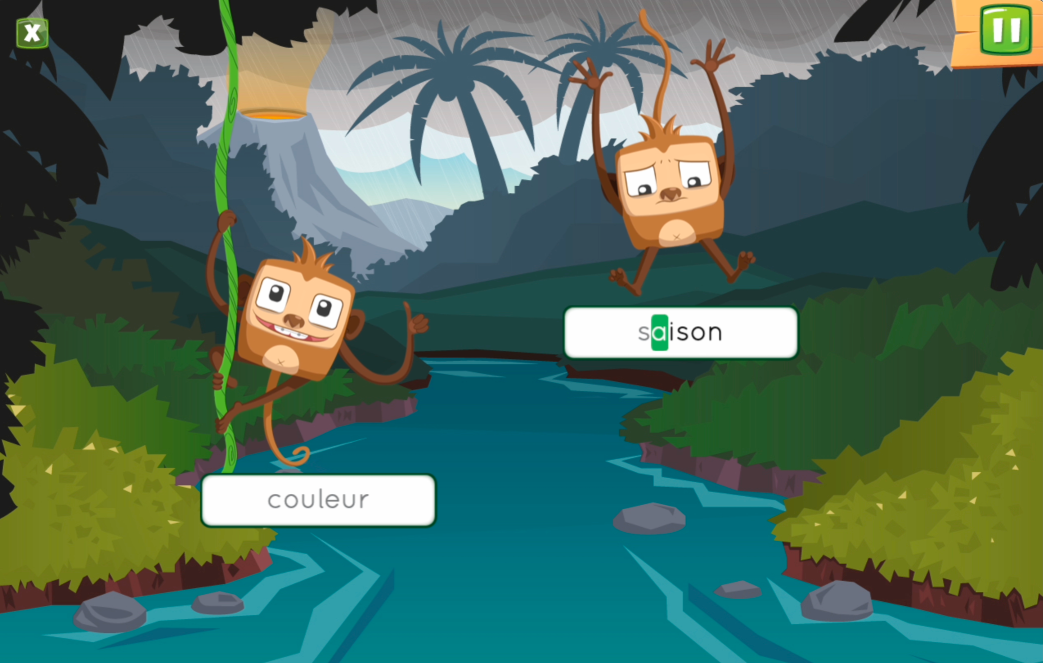 Partie de _Singes en péril_ avec des mots personnalisés