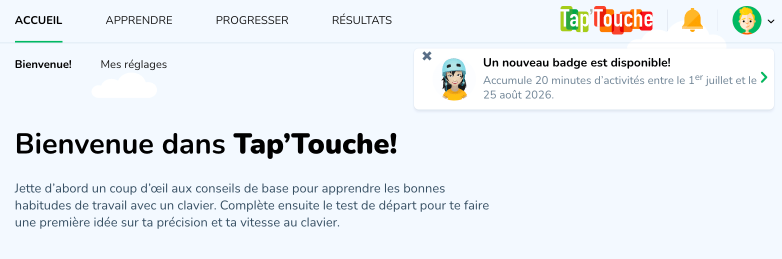Notification pour un nouveau badge en édition limitée dans la page d’accueil