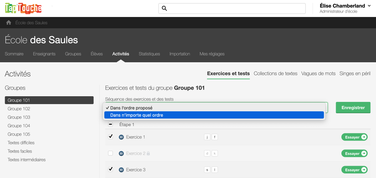 Gestion des exercices