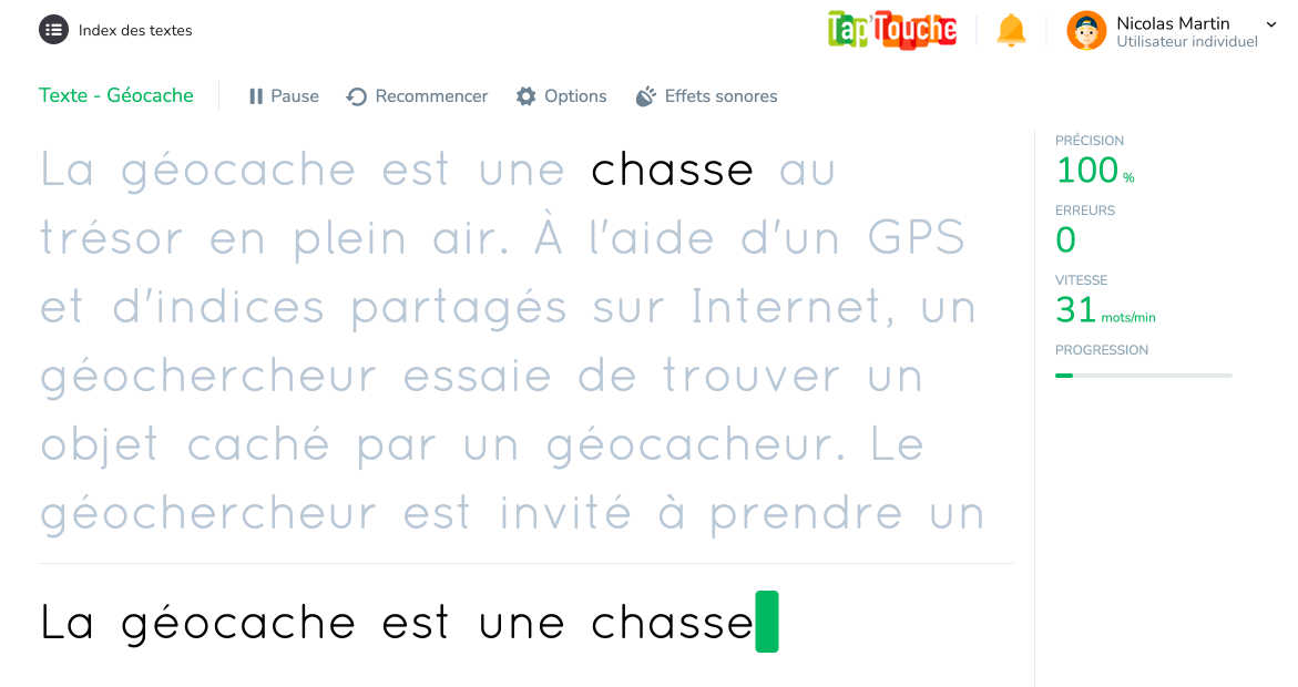 Texte avec ponctuation, niveau intermédiaire