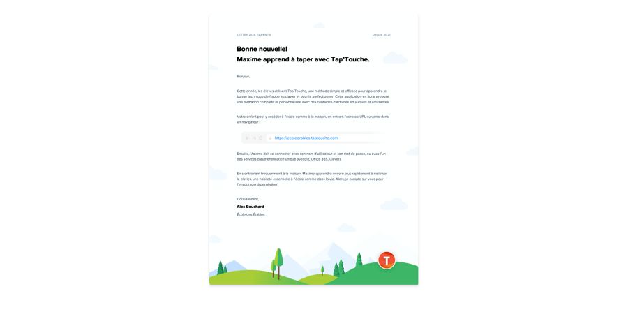 Lettre aux parents personnalisée