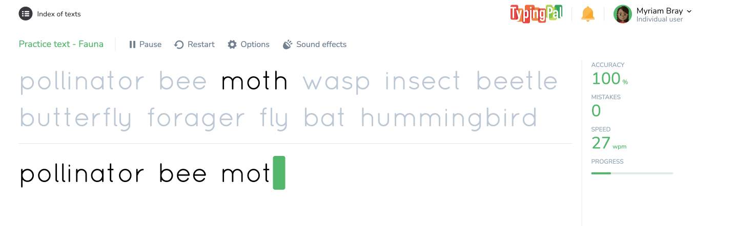 Original text collection with weekly vocabulary