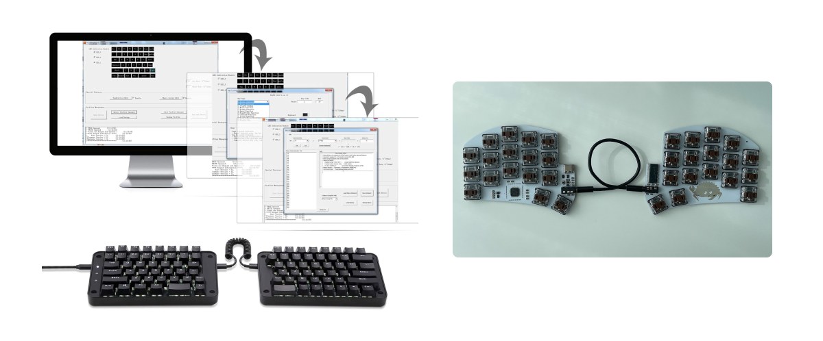 Assemblable keyboard with programmable keys Programmable Koolertron SMKD62 keyboards (left) and Beekeeb keyboard base (right). Sources: amazon.ca and etsy.com