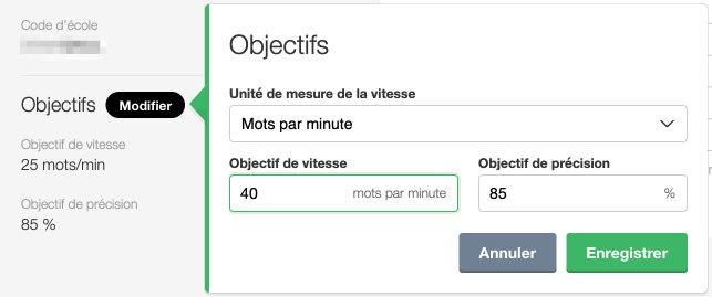 Modification des objectifs