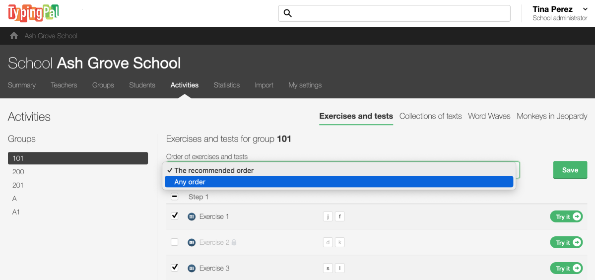Managing exercises