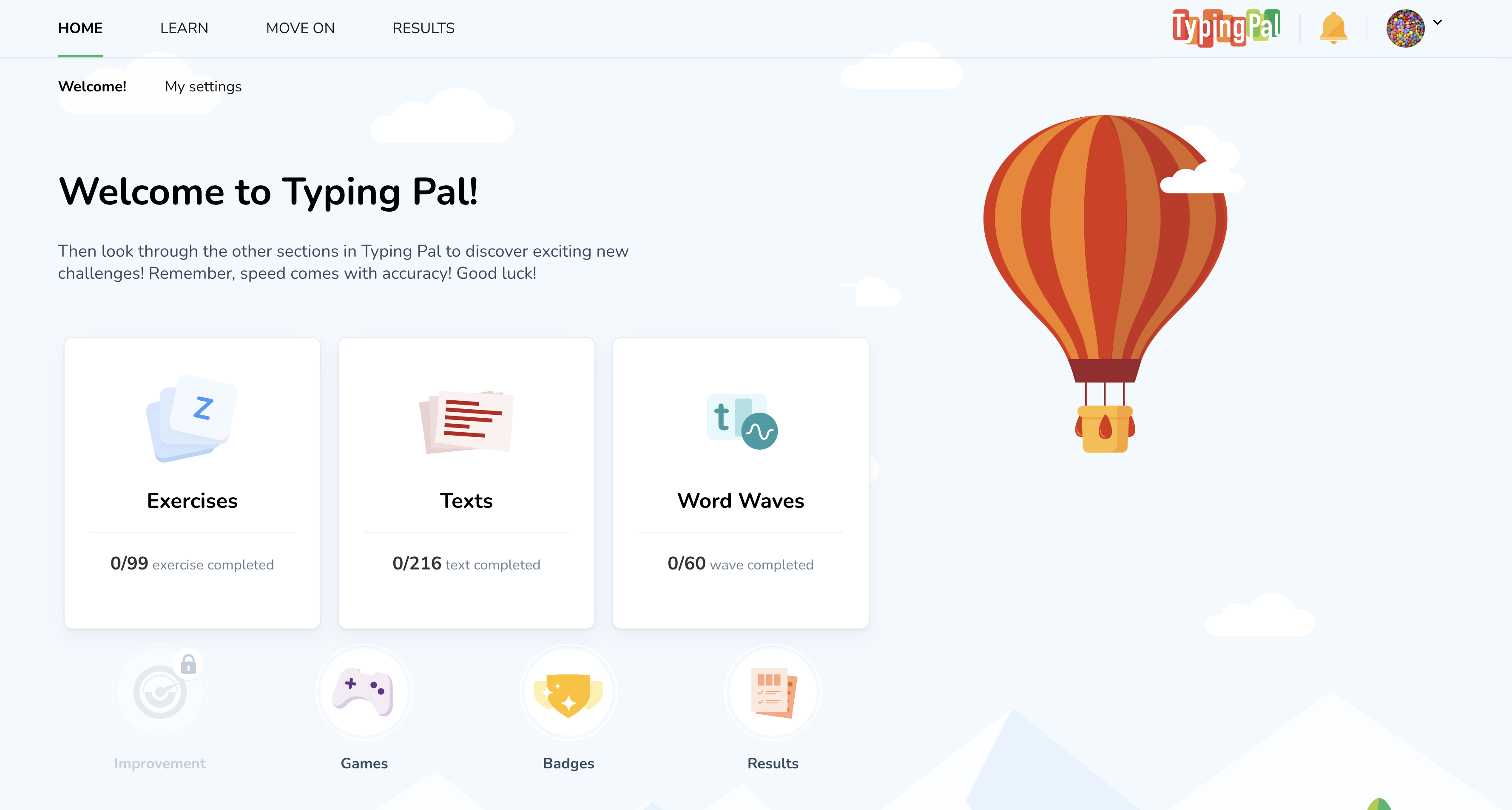 Home Screen | Typing Pal