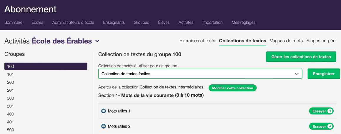 Changer de collection dans l’interface de gestion