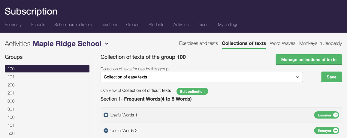 Changing the collection in the management interface