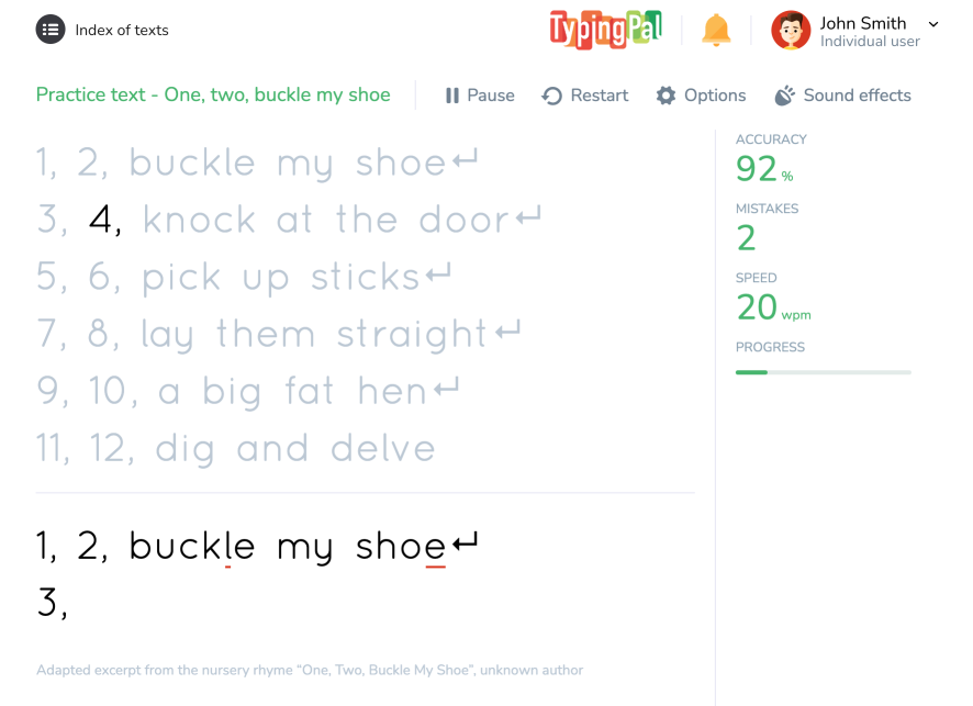 Example of an easy _Poetry and Nursery Rhymes_ training text